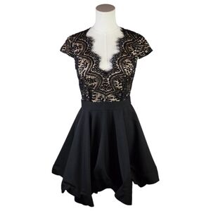 Luxxel Black Lace Illusion Fit & Flare Dress Bubble Hem Juniors M Party Formal